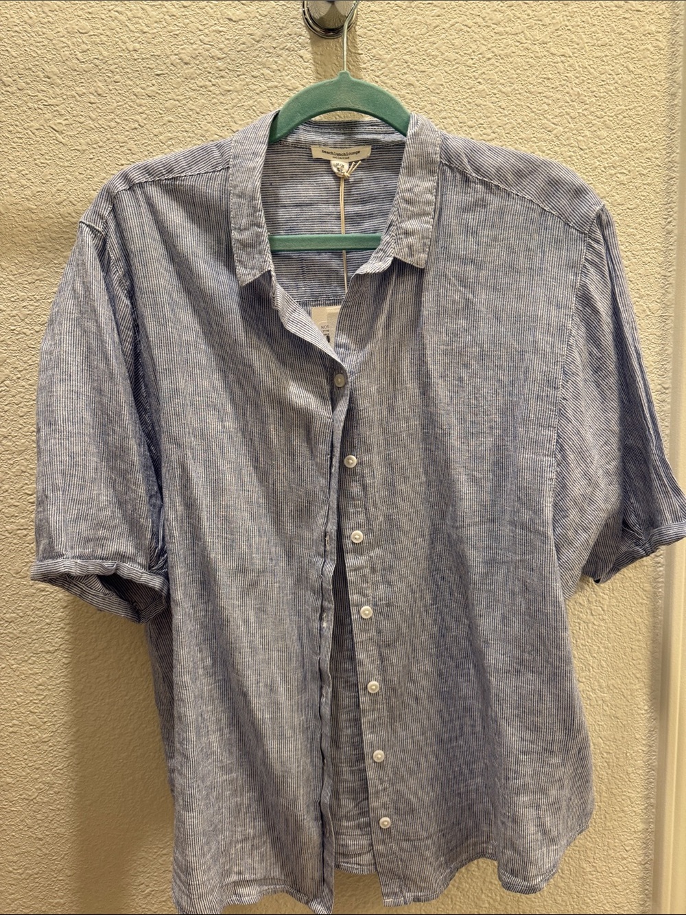 beachlunchlounge Blue-Striped Short Sleeve Button-Down Shirt